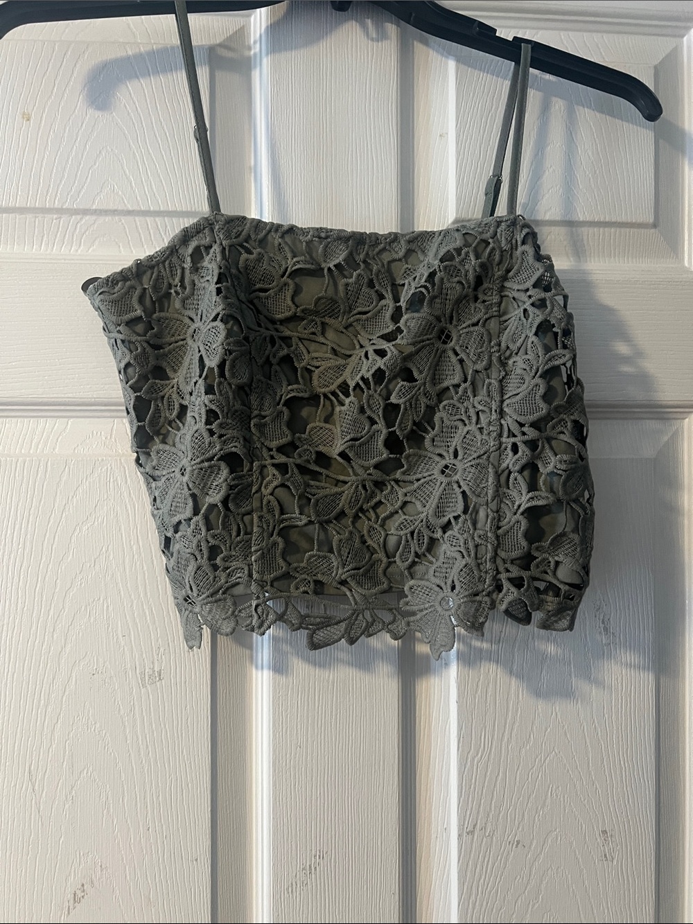 She + Sky Gray Floral Crochet Lace Camisole